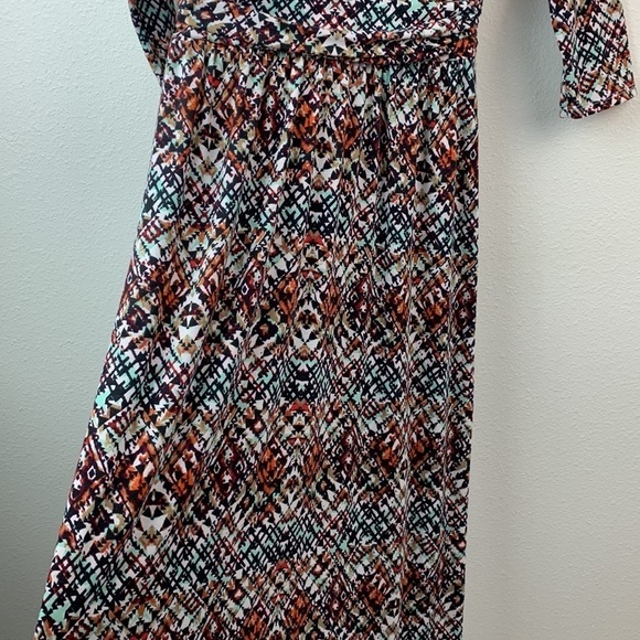 Luxology V neck cummerbund waist soft jersey knit printed maxi dress long sleeve - Picture 7 of 11